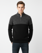 KENSINGTON  EAST SIDE MENS ZIP NECK JUMPER LANSALLOR black and grey - Image 2